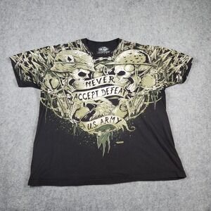 7.62 Design T-Shirt Mens 2XL Black US Army Never Accept Defeat Skulls Graphic